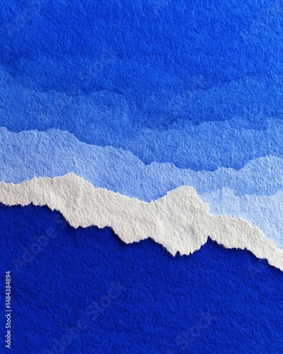 Vibrant blue paper texture representing sea and sky waves.