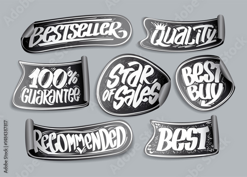 Bestseller, star of sales, best buy, recommended - stickers set