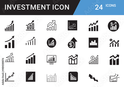 Investment Icons editable vector set Finance, Money, Growth, ROI, Stock Market, Cryptocurrency, Assets, Wealth, Banking, Profit, Savings, Portfolio, Risk, Capital, Trading