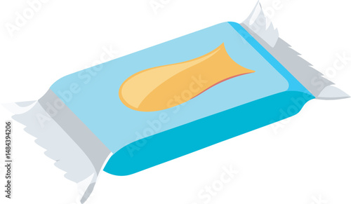 A clean and detailed vector art illustration of wet wipes, showcasing packaging and individual sheets for hygiene or baby care concepts