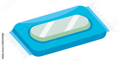 A clean and detailed vector art illustration of wet wipes, showcasing packaging and individual sheets for hygiene or baby care concepts