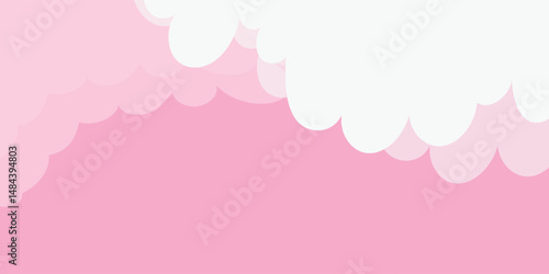 Pink Sky with Clouds. valentines Cartoon Background. Bright Illustration for Design.