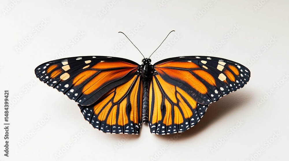 Fototapeta premium Artistic monarch butterfly portrait high quality photo with soft natural light detailed wing textures and crisp white background overlay cut out on isolated transparent removed background