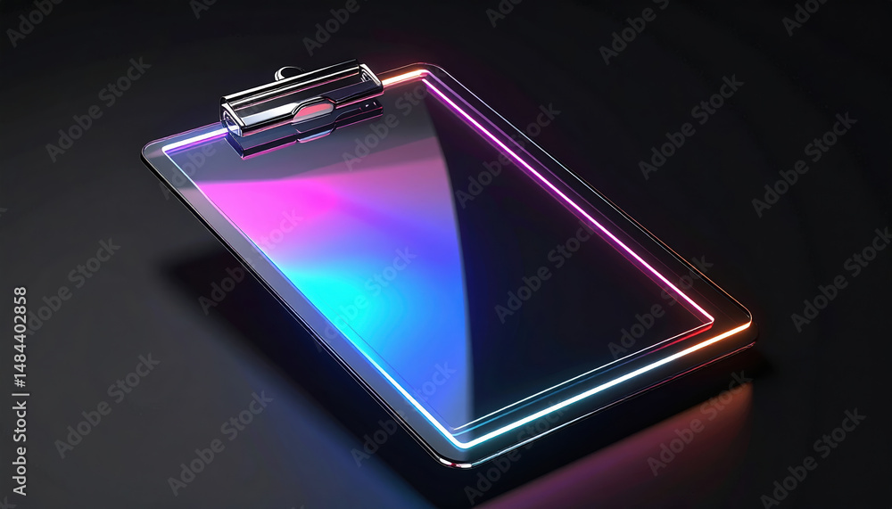 Modern, sleek smartphone with reflective screen and colorful neon lighting accents Modern, sleek smartphone with reflective screen and colorful neon lighting accents