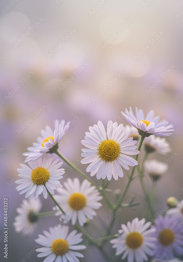 Delicate Pale Daisies in Soft Sunrise Light: A Pastoral Floral Photograph Delicate Pale Daisies in Soft Sunrise Light: A Pastoral Floral Photograph