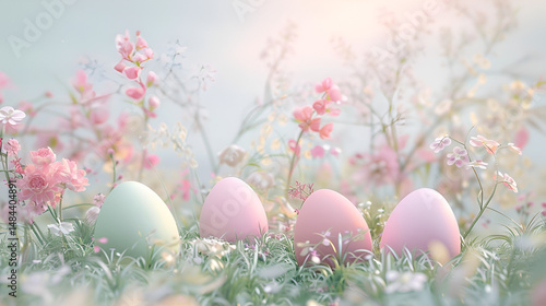 Blue Easter Eggs and Flowers