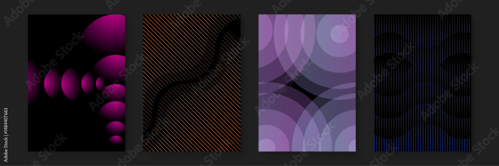 Four abstract designs featuring diverse shapes, lines, and colors suitable for backgrounds, prints, or branding materials with modern aesthetics. Four abstract designs featuring diverse shapes, lines, and colors suitable for backgrounds, prints, or branding materials with modern aesthetics.