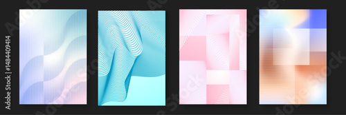 Set of four abstract colorful patterns perfect for backgrounds, packaging, textiles, and stationery design projects needing vibrant visual elements.