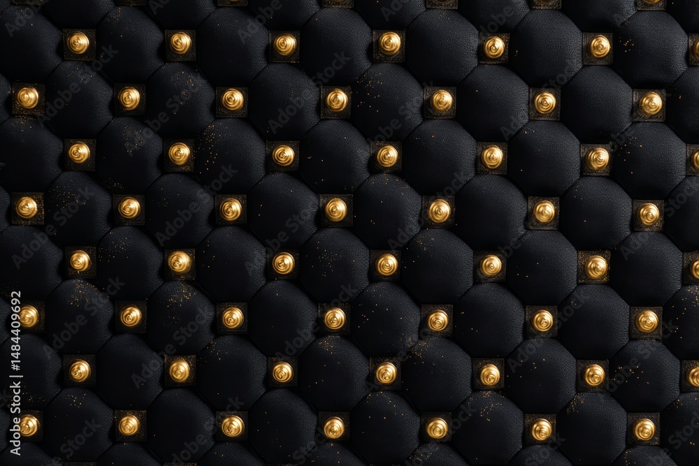 Fototapeta premium Geometric black background with golden studs.
