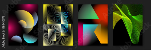 Abstract vibrant backgrounds with colorful shapes. Suitable for graphic design projects, social media posts, and creative presentations. Energizing visuals.