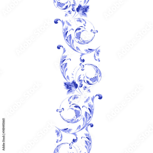 Botanical floral blue seamless pattern.