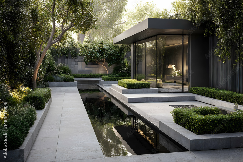 Fototapeta premium Modern architectural design of a landscaped garden courtyard.