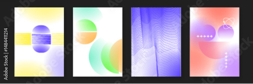 Design set of four abstract posters suitable for modern interior decoration or digital marketing campaigns. Versatile and eye catching visuals.