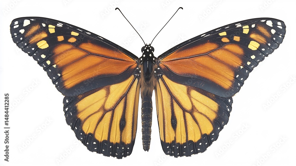 Fototapeta premium Butterfly high resolution PNG transparent background image of a monarch butterfly crisp details and clean edges for stock photo use overlay cut out on isolated transparent removed background