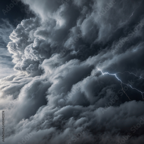 Low-angle view of plasma streaks ripping through heavy fog, casting radiant reflections on swirling gray clouds in layered depth