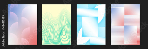 Four backgrounds with modern geometric shapes and lines for graphic design projects or website backgrounds. Great for digital creations.