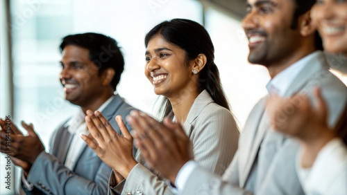 Indian Business Team Clapping During Seminar Presentation

