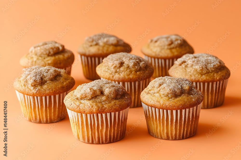 Close-up of a group of delectable muffins on an orange background. Close-up of a group of delectable muffins on an orange background.