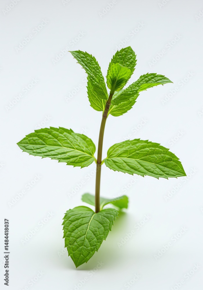 Fototapeta premium Fresh Mint Sprig: A Vibrant Botanical Study