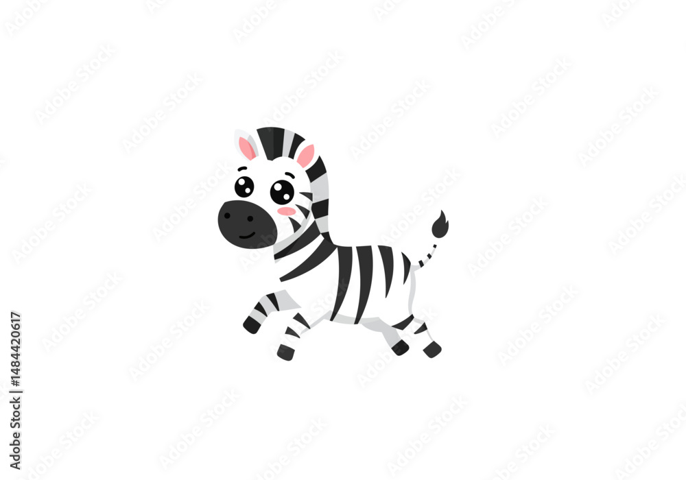 Obraz premium Playful Cartoon Zebra Running with Black and White Stripes and Pink Cheeks