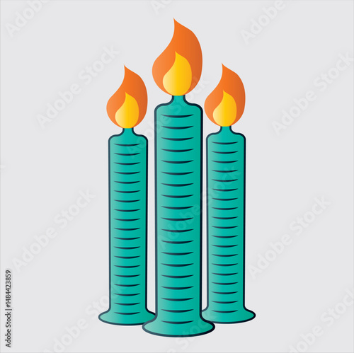 Colorful Burning Candles with Flames – Vector Illustration on Light Background