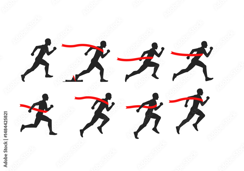 Dynamic Silhouettes of Runners Crossing Finish Line Dynamic Silhouettes of Runners Crossing Finish Line