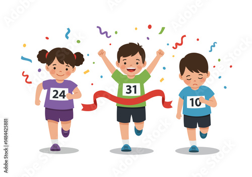 Joyful Winner and Disappointed Runners in Kids Race