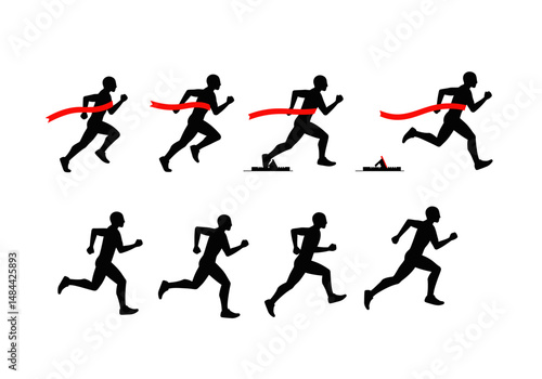 Sequential Running Figures Crossing the Finish Line