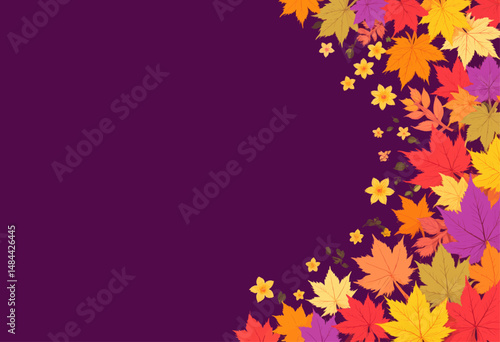 Autumn Leaves Falling on Dark Purple Sky