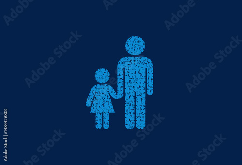 Blue Family Silhouette on Dark Blue Background with Textured Detail