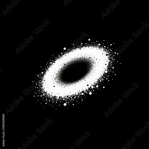Cosmic Ellipse: Black and White Galaxy with Stars and Dots