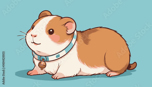 Cute Hamster in Pastel Collar on Turquoise Background