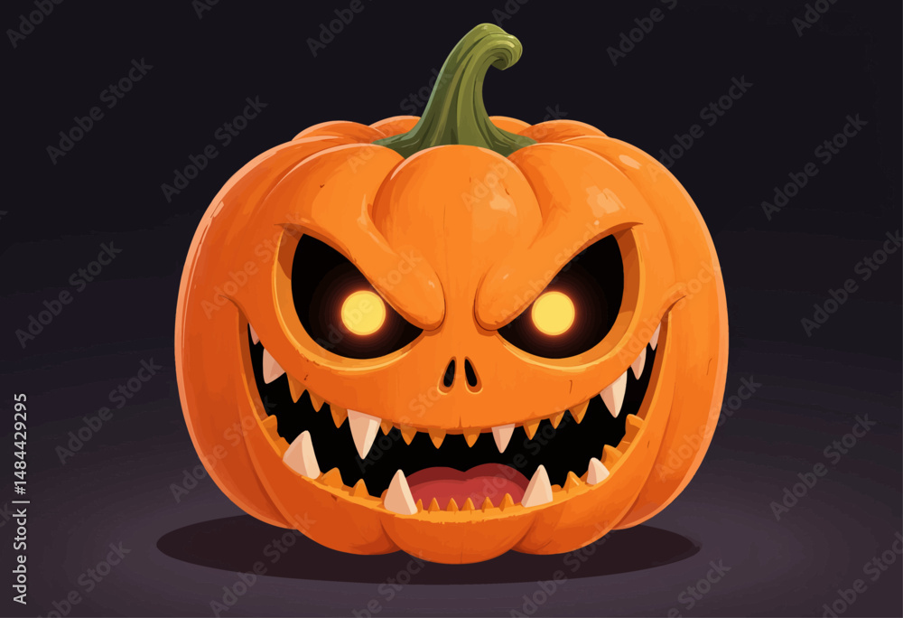 Eerie Jack-o'-Lantern Glowing Fiercely in Dark Night Eerie Jack-o'-Lantern Glowing Fiercely in Dark Night