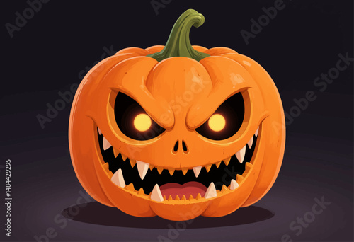 Eerie Jack-o'-Lantern Glowing Fiercely in Dark Night