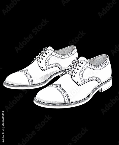 Elegant White Oxford Shoes on Black Background with Classic Design and Lace-Up Closure