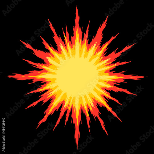 Explosive Energy Burst Radiating Heat Black Background