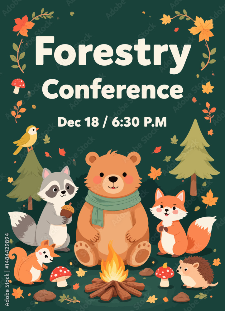 Fototapeta premium Forestry Conference Autumn Gathering Dec 18 Evening Campfire Animals