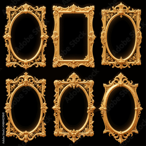 Elegant Gold Frames Collection Against Dark Background