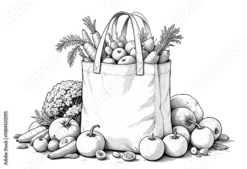 Fresh Market Harvest in Reusable Bag with Vegetables and Fruits