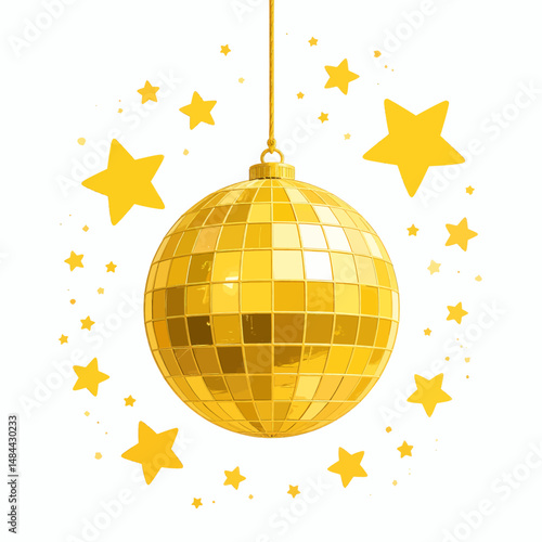 Golden Disco Ball Celebration with Stars and Sparkles