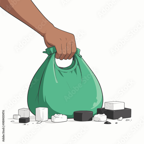 Hand Collecting Recycled Materials in Green Bag