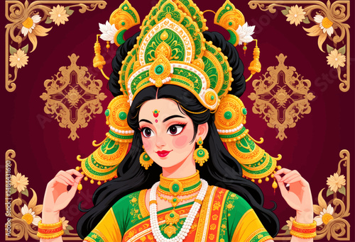 Luxurious Indian Goddess Adorned with Jewels and Saree in Opulent Setting