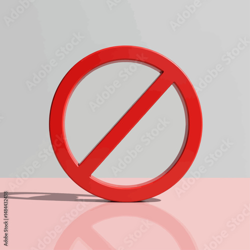 Minimalistic Red Prohibition Sign on Pink Surface with Shadow