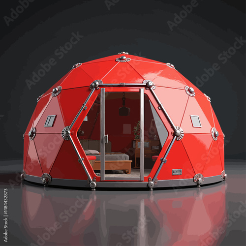 Modern Red Geodesic Dome Home Interior with Futuristic Design