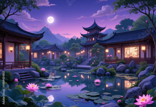 Serene Moonlit Garden Temple Twilight Lotus Pond

Vibrant Moonlit Garden Temple Twilight Lotus Pond
