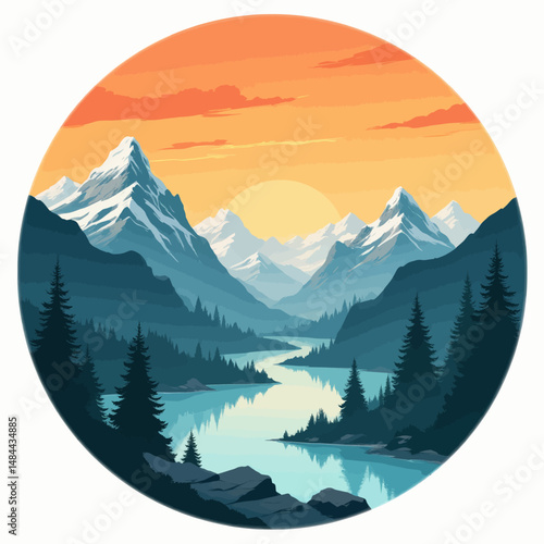 Serene Mountain Lake Sunset Snowy Peaks Forest Reflection Tranquil Nature