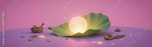 Whimsical Leaf Lighting in Magical Twilight with Succulents