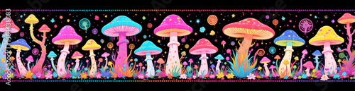 Whimsical Mushroom Forest at Night with Colorful Glow and Stars