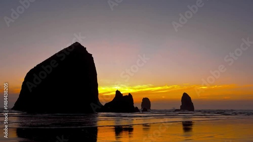 Oregon Coast Sunset Silhouette Haystack Rock Landscape