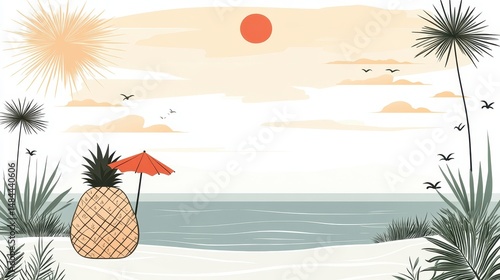 Pixelated summertime dreams tropical escapade with pineapple sea
